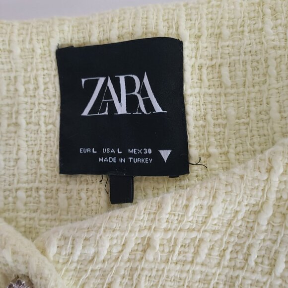 Zara Two Piece Pastel Yellow Textured Cropped  Jacket & Skort Set Size Lg - Picture 8 of 10